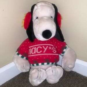 Snoopy peanuts Woodstock macy’s holiday sweater earmuffs stuffed animal decor